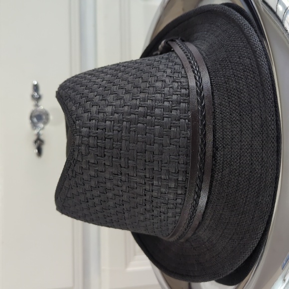 Classic Black Straw Fedora – Size 58 Unisex Summer Travel Hat - Picture 4 of 7